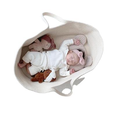 China Handwoven Soft Baby Sleep Basket Wholesale Traditional Rope Woven Baby Car Cotton Bed Newborn Portable Sleep Basket for sale