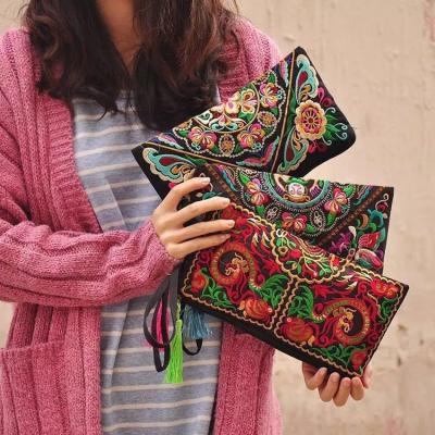 China Chinese ethnic embroidery fashion bag zipper double-sided purse clutches handbag embroidered bag for sale