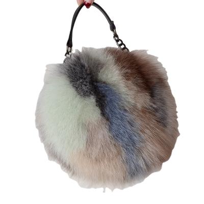 China Travel Storage Bag On The Beach Leisure Decoration Fox Fur Round Bag Winter Plush Handbag Slipper Maker Female Fur Purses And Handbags Party Bag fur for sale