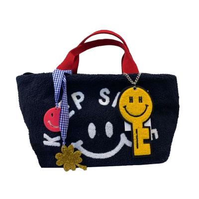 China Fashion Korean Happy Face Cross - Body Bag Plush Bag For Women Winter Handbags Lamb Faux Fur Bags for sale