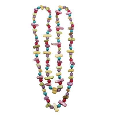 China TRENDY Fashion Jewelry Irregular Shell Turquoise Beads Knot Handmade Multi Long Necklace For Women for sale