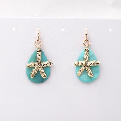 China Cute Most Popular Cute Summer Sealife Colorful Teardrop Shell Jewelry Starfish Earring For Women Girls for sale