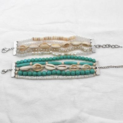 China New BOHEMIA Ocean Series Boho Beach Turquoise Beads Natural Conch Multi Row Seashell Jewelry Bracelet For Women for sale