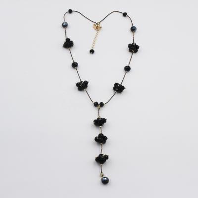 China Trendy Wholesale Colorful Fashion Personalized Facted Black Glass Beads Handmade Chain Necklace for sale