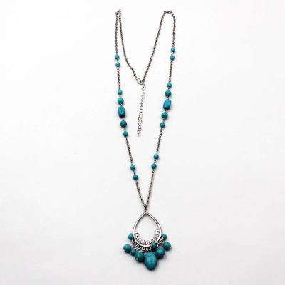 China TRENDY Classic Turquoise Long Chain Beads Low Price Fashion Jewelry Initial Pendant Necklace for sale