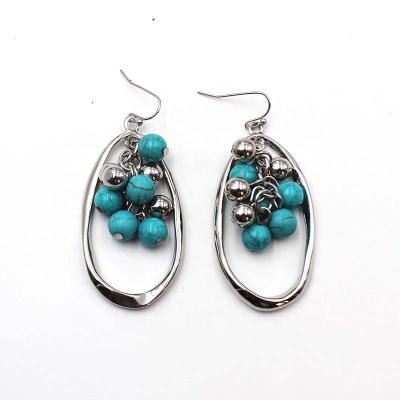 China FASHIONABLE Top Quality Group Turquoise Beads Hammered Alloy Metal Dangle Earring For Women for sale