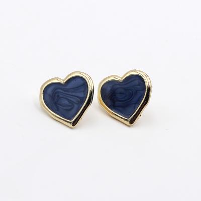 China New Cute Fashion Royal Blue Marblized Enamel Heart Mail Stud Earring For Women for sale