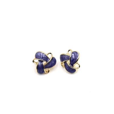 China Cute Fashion Marblized Violet Three Petals Enamel Hoop Post Stud Earring For Women for sale