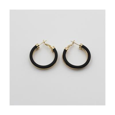 China FASHIONABLE factory price cheap sterling silver back black hoop earring for girl for sale