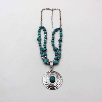 China New Style Double Row Nugget TRENDY Turquoise Bead Flatback Pendant Necklace For Girls for sale