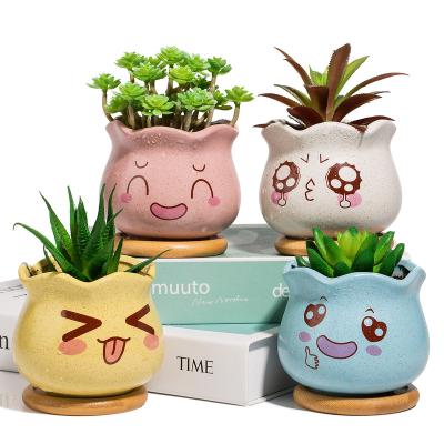 China Cheap Minimalist Indoor Plant Pots or Outdoor Mini Flower Pots with Tray Small Ceramic Plant Pots Bamboo for sale