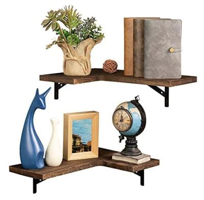 China Modern Wall Shelf With Solid Wood Floating Wall Mounted Shelf Metal Bracket Set Of 3 Shelves for sale