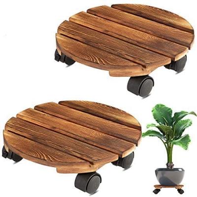 China 2PCS Traditional Wooden Plant Cart With Wheels Heavy Duty Plant Roller For Indoor Outdoor Home Decor 12