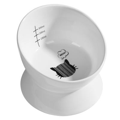 China Non-automatic Pet Food Water Bowl For Cats Or Dogs Feeder Indoor White Bowl For Pets Easy To Clean Ceramic Cat Bowl for sale