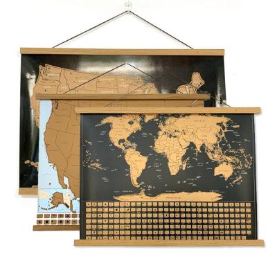 China Walnut /Teak/Marupa/Oak Scratch Off The World Map Poster With 36 x 24 Easy To Frame Wall Art For Travelers for sale