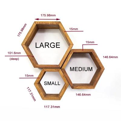 China Modular Set of 3 Bamboo Various for Wall Mounted Wooden Shelf Hexagon Floating Shelves for sale