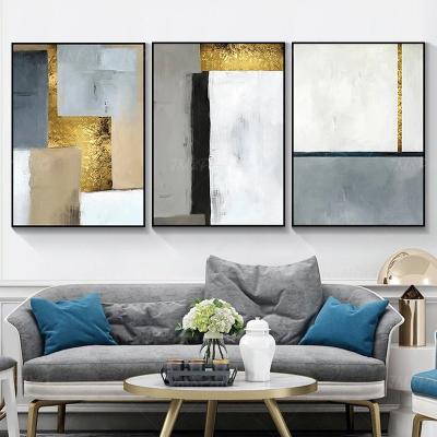 China Abstract Modern Abstract America Gray Black And Gold Foil 3 Piece Wall Art Painting Set For Hotel for sale