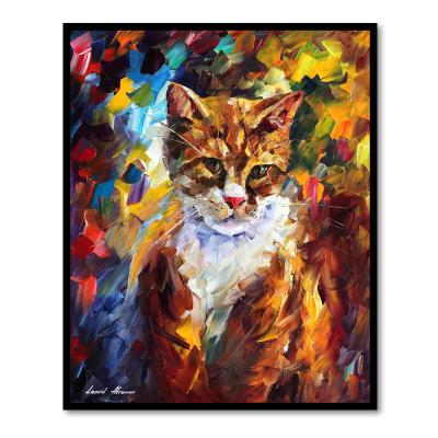 China Colorful Animated Painting Hand Painted Innovative Traditional Nigeria Cat Black Frame Wall Art For Living Room for sale