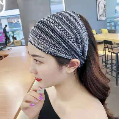 China Vintage Women's Breathable Knitted Stretchy Headband For Sports And Cover Up Gray Hair Crochet Headband for sale