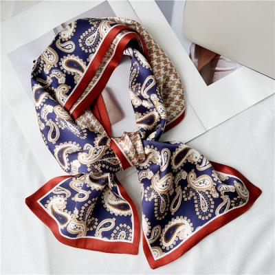 China Double Layered Women's Long Thin Multi Paisley Print Silk Scarf Multi Printed Silk Scarf for sale