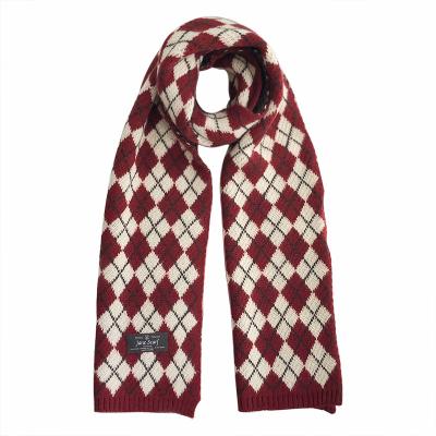 China Long unisex knitted wool long warm scarf in diamond patterns for sale