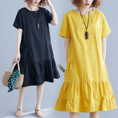 China Anti-Static Women's Fit Cotton Midi Dress Loose Tiered Parruche Short Parruche Smocked Dress for sale