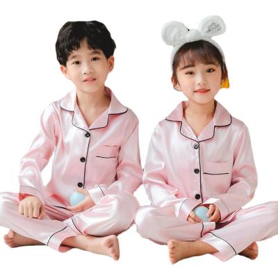 China Breathable 3-13yrs Kids Satin Notch Collar Pajama Set With Pants for sale