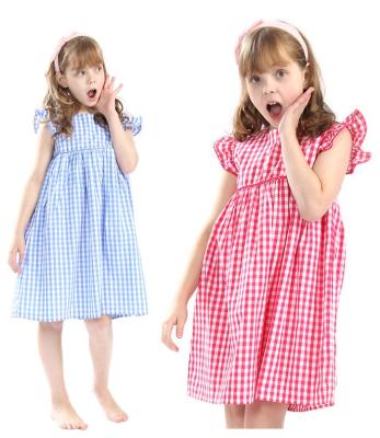 China Washable Girls' Pure Cotton Striped Floral Print Smocked Dress With Lace Trims for sale