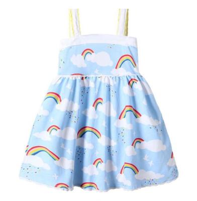 China Babies 2-11 Years Old Cotton Blue Rainbow Printed Jersey Strap Dress Washable for sale