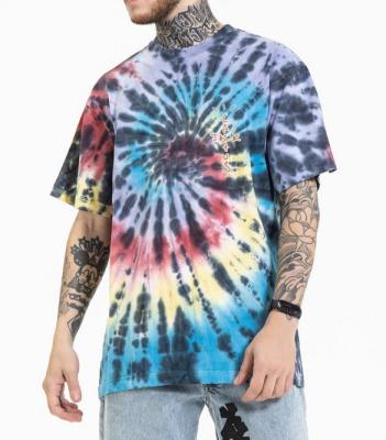 China Custom Logo Mens Breathable Swirl Shape Printed Short Sleeve Cotton Tie Dyed T-Shirt for sale