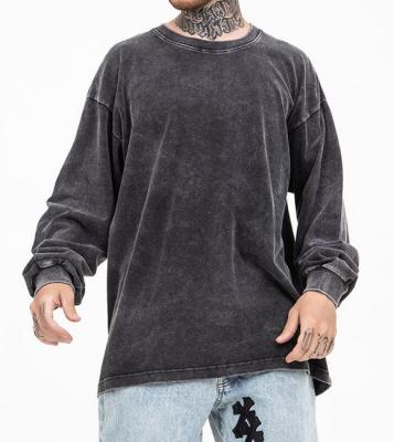 China Custom Logo Mens Breathable Heavy Cotton Oversized Vintage Washed Long Sleeve T-Shirt for sale