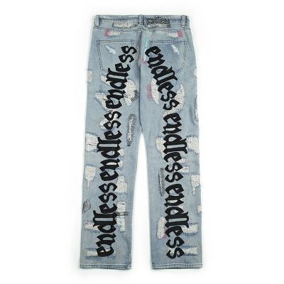 China Breathable Mens Low Rise Loose Fit Straight Leg Distressed Trellis With Logo Prints for sale