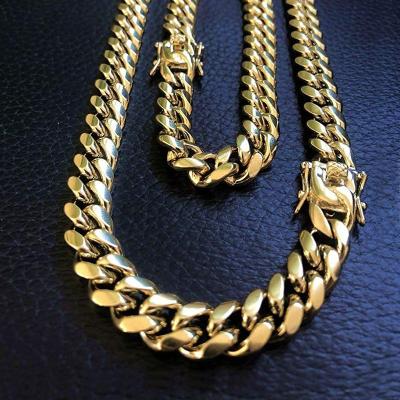 China 2022 New Hiphop Stock Gold Miami Cuban Link Bracelet Mens Stainless Steel Jewelry Chain Necklace Men's Link for sale