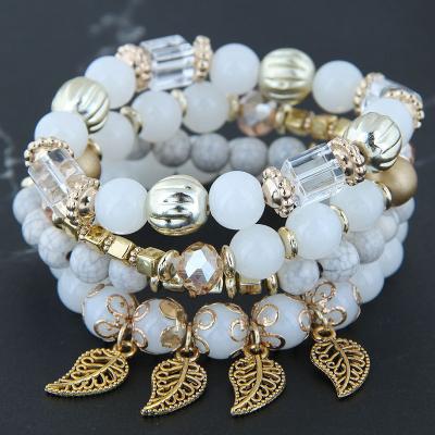 China The Other Lady of Glass Pendant Charm Stainless Steel Beaded Elegant Leaves Bracelet Women Friendship Bracelet for sale