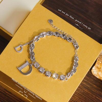 China Rose Gold Color Stainless Steel Punk Bracelet with Initial Letter Fashion Alphabet Charm Bracelets for Women Valentine's Day Gift for sale