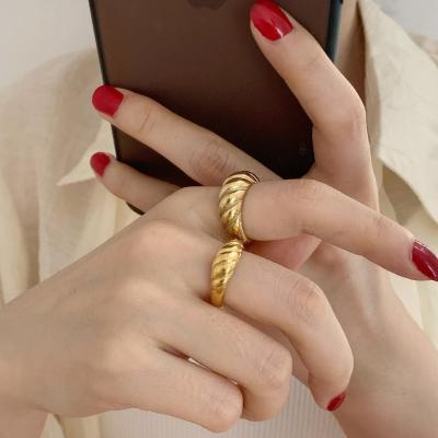 China TRENDY 2022 18k Gold Plated Stainless Steel Chunky Twisted Croissant Ring Thick Ring For Women Minimalist Stackable Jewelry for sale