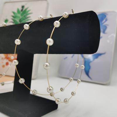 China 2022 Other Women White Pearl Beaded Large Size Circle Earrings Round Thin Chain Earrings for sale