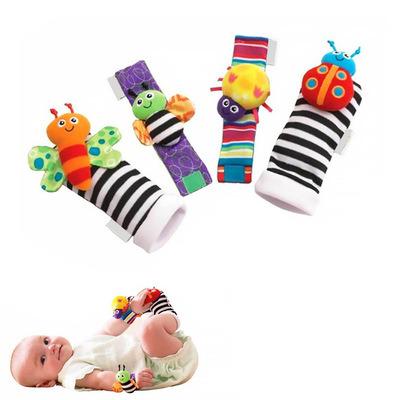 China Sustainable 4 Pcs Baby Kids Infant Socks Rattle Toys Wrist Rattle And Foot Bumps 0~24 Months for sale