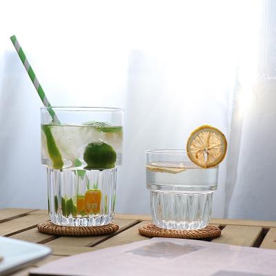 China INS Viable Style Transparent Glass Milk Cup Stackable Drinkware Water Drinking Glass Cup Heat Resistant Tumbler Cup for sale