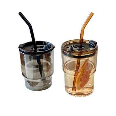 China Viable Style Coffee INS 450ml Travel Mug Water Tea Wine Wine Drinkware Heat Resistant Glass Coffee Mug With Lids Glass Straw for sale