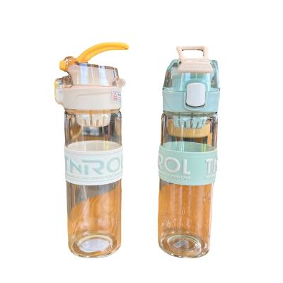 China Custom Viable 400ml Logo Transparent Borosilicate Glass Water Bottle With Heat Resistant Cup Set Portable Glass Tumbler With Rope for sale