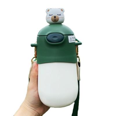 China Straw Bottle Large Capacity Thermal Thermos Strap 500ML Vacuum Viable Water Bottle Portable Kids Water Bottle for sale