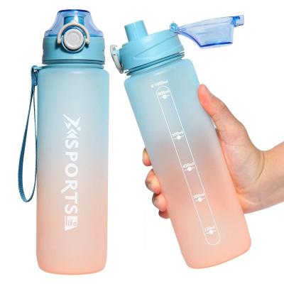 China 1000ml Drinks Bottle BPA Drinkware Tritan Free Leak Proof Portable Plastic Sports Water Bottle With Marker For Outdoor Travel Gym for sale