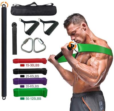 China Portable Fitness Dropshipping Resistance Bar With Resistance Band Pull Up Set Resistance Bar Kit Home Gym Whole Body Strength Training for sale