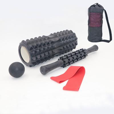 China EVA 4 in 1 Yoga Foam Roller Set Include Hollow Core Massage Roller Muscle Roller Stick Resistance Band and Massage Ball for sale