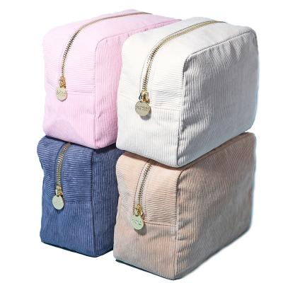 China Fashion Corduroy Large Pouch Cosmetic Bag Custom Design Logo Toiletry Bags Fashion Capacity Durable Portable for sale