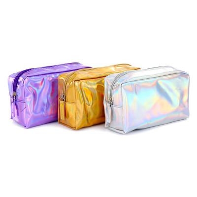 China Fashion Hologram Laser Fashion Cosmetic Bags Transparent Large Zipper PVC Ladies Makeup Bag for sale