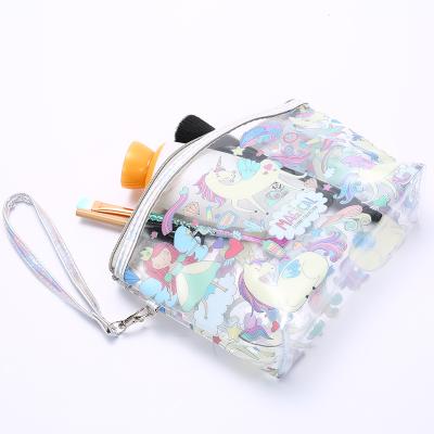 China Fashion New Style Transparent PVC Alpaca Cosmetic Bags Custom Printing Unicorn Toiletry Bag For Women Child for sale