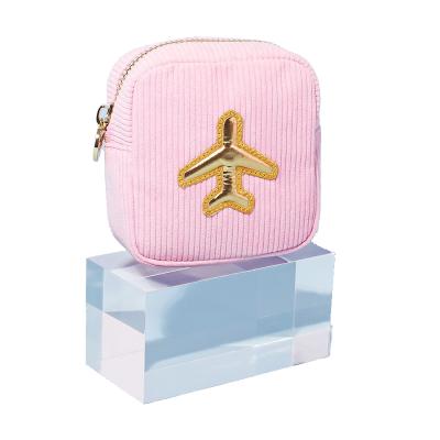 China Korean Fashion Pomegranate Corduroy Mini Pouch Embroidery Sherpa Patch Makeup Bag Cartoon Cosmetic for sale