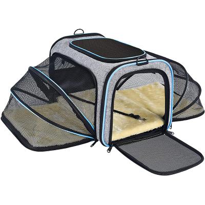 China OEM Breathable Airline Approved Expandable Pet Carrier Cat Carrier Soft Sided Pet Travel Carrier 4 Sides With Fleece Pad For Cats Puppy for sale